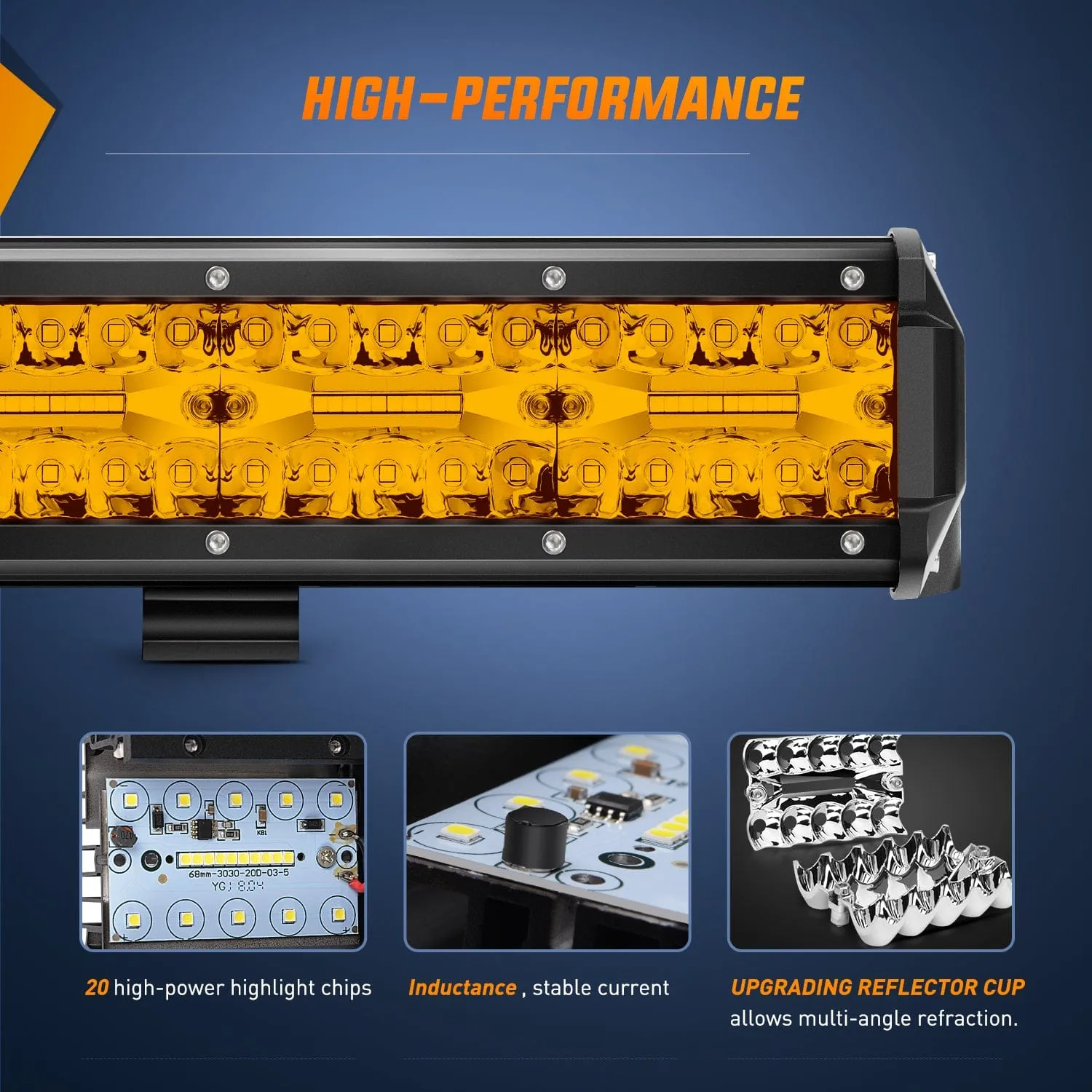 20Inch Amber 420W Led Light Bar with 16AWG 5Pin Rocker Switch Wiring Harness Kit 1 Lead
