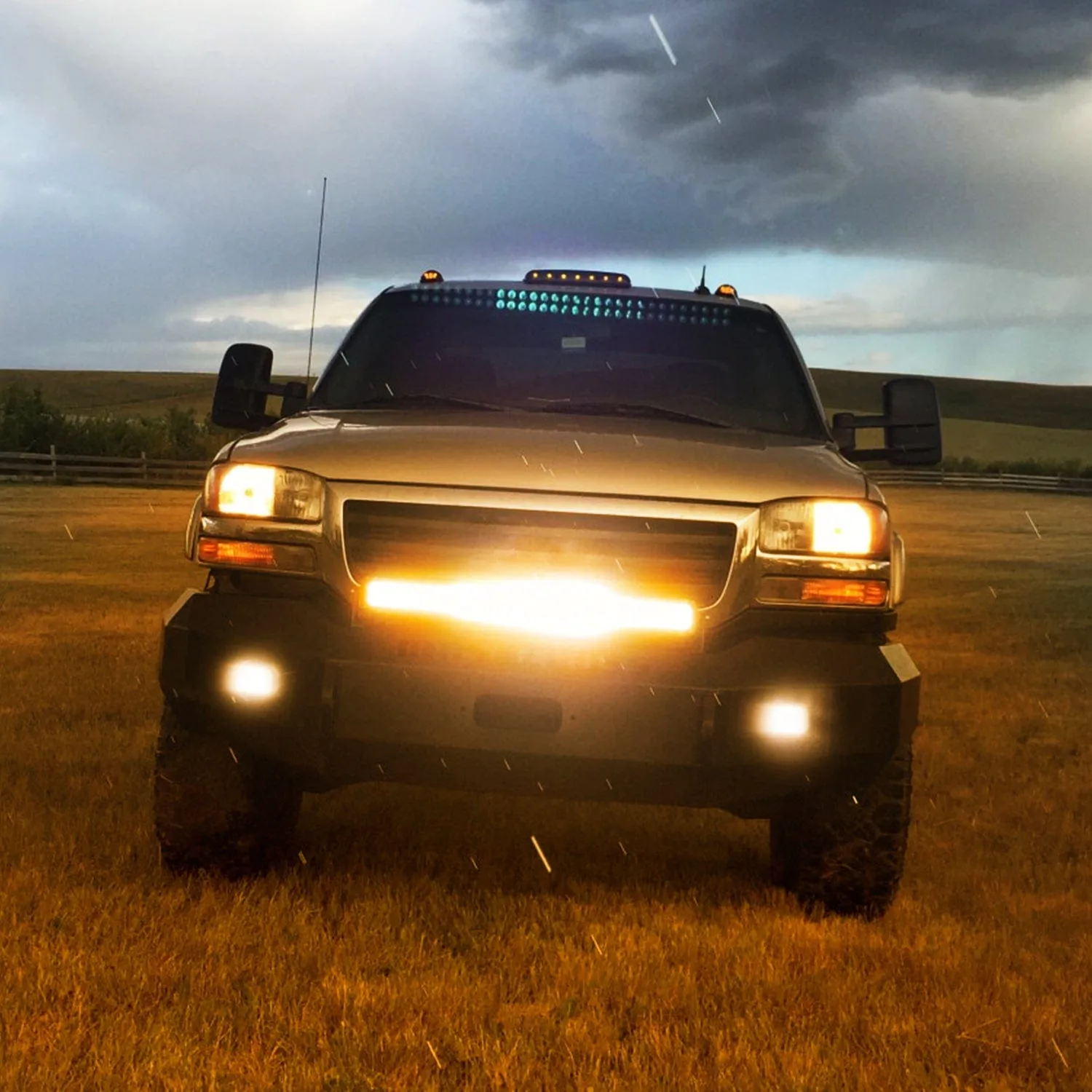 20Inch Amber 420W Led Light Bar with 16AWG 5Pin Rocker Switch Wiring Harness Kit 1 Lead