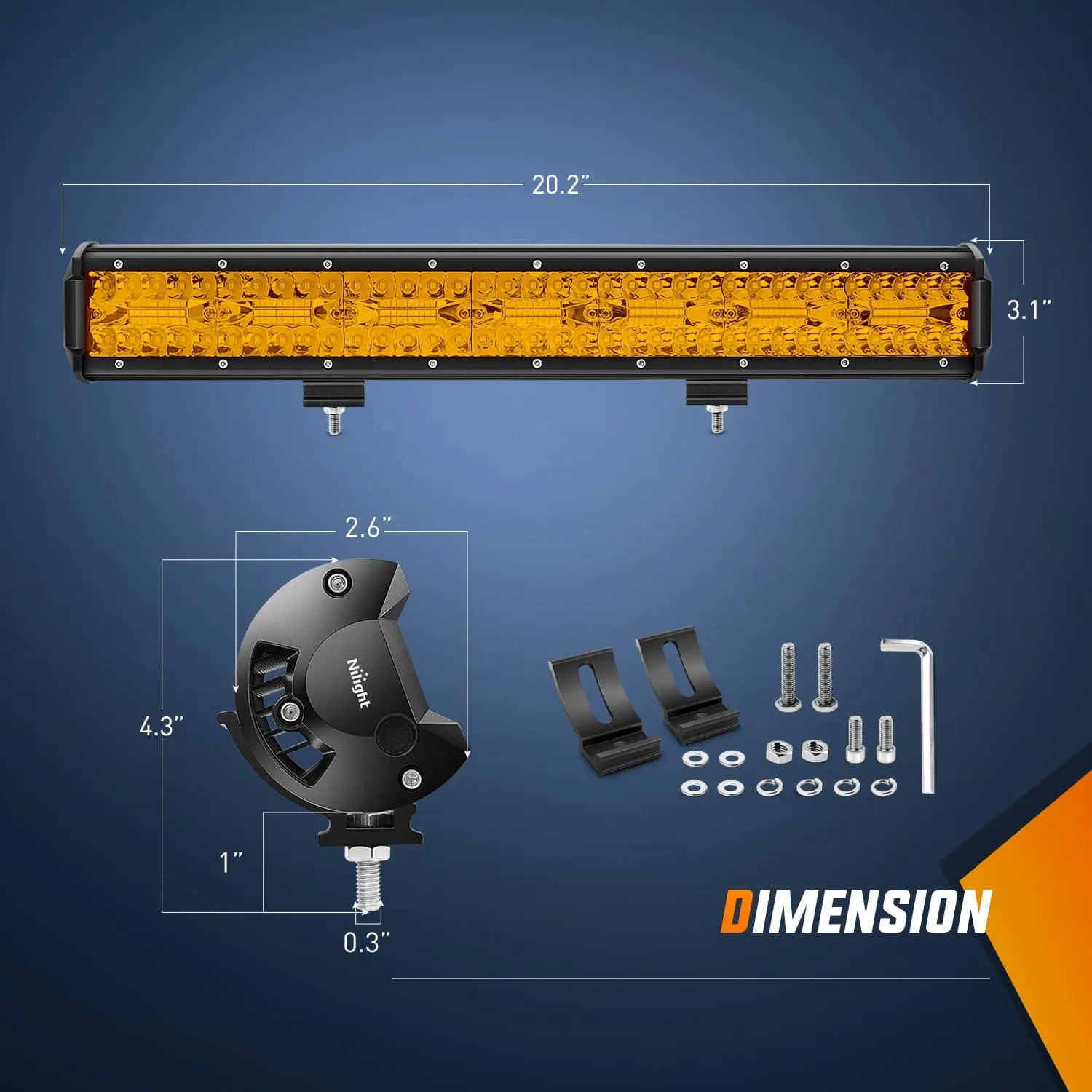 20Inch Amber 420W Led Light Bar with 16AWG 5Pin Rocker Switch Wiring Harness Kit 1 Lead