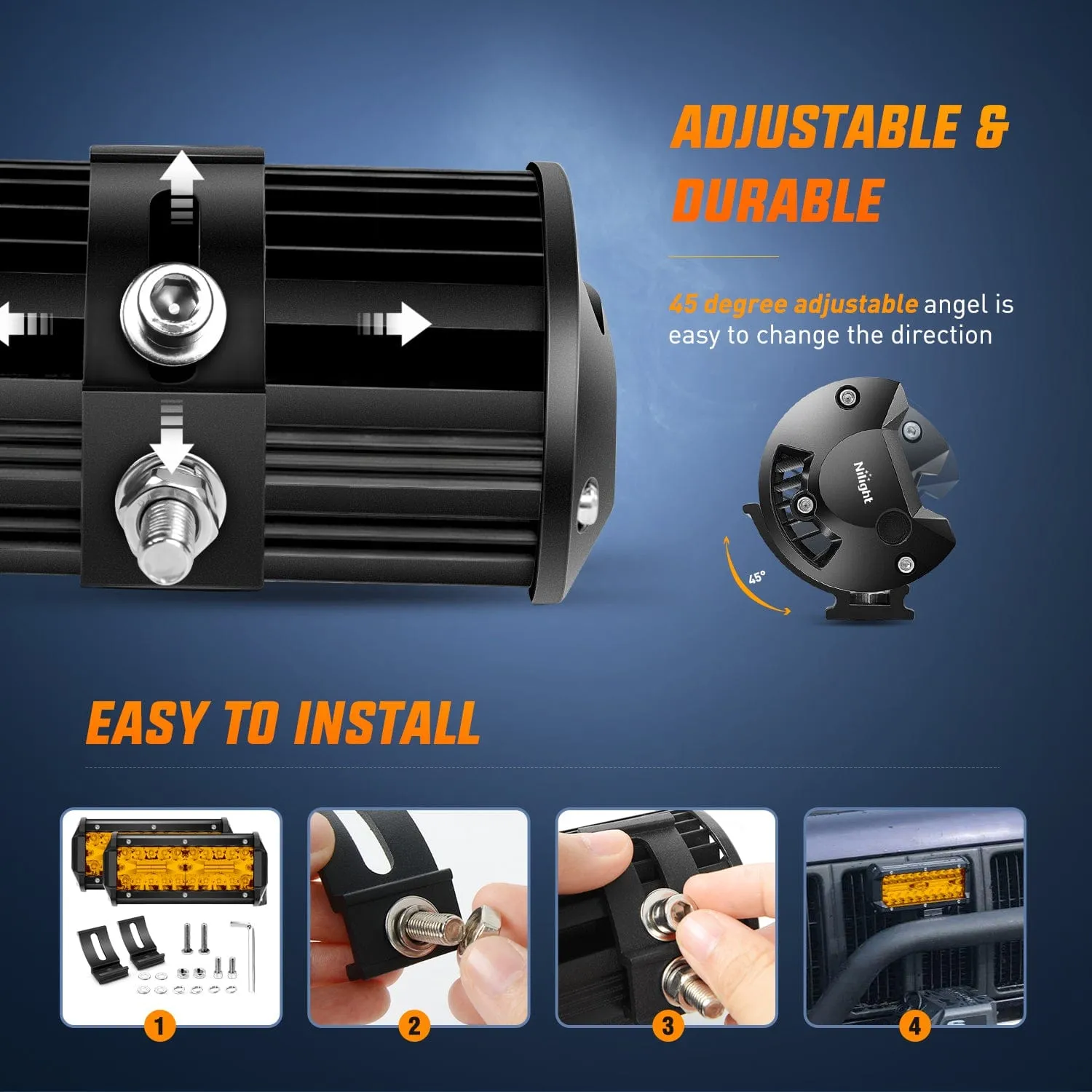 2PCS 6.5Inch Amber 120W Led Light Bar with 16AWG 5Pin Rocker Switch Wiring Harness Kit 2 Leads
