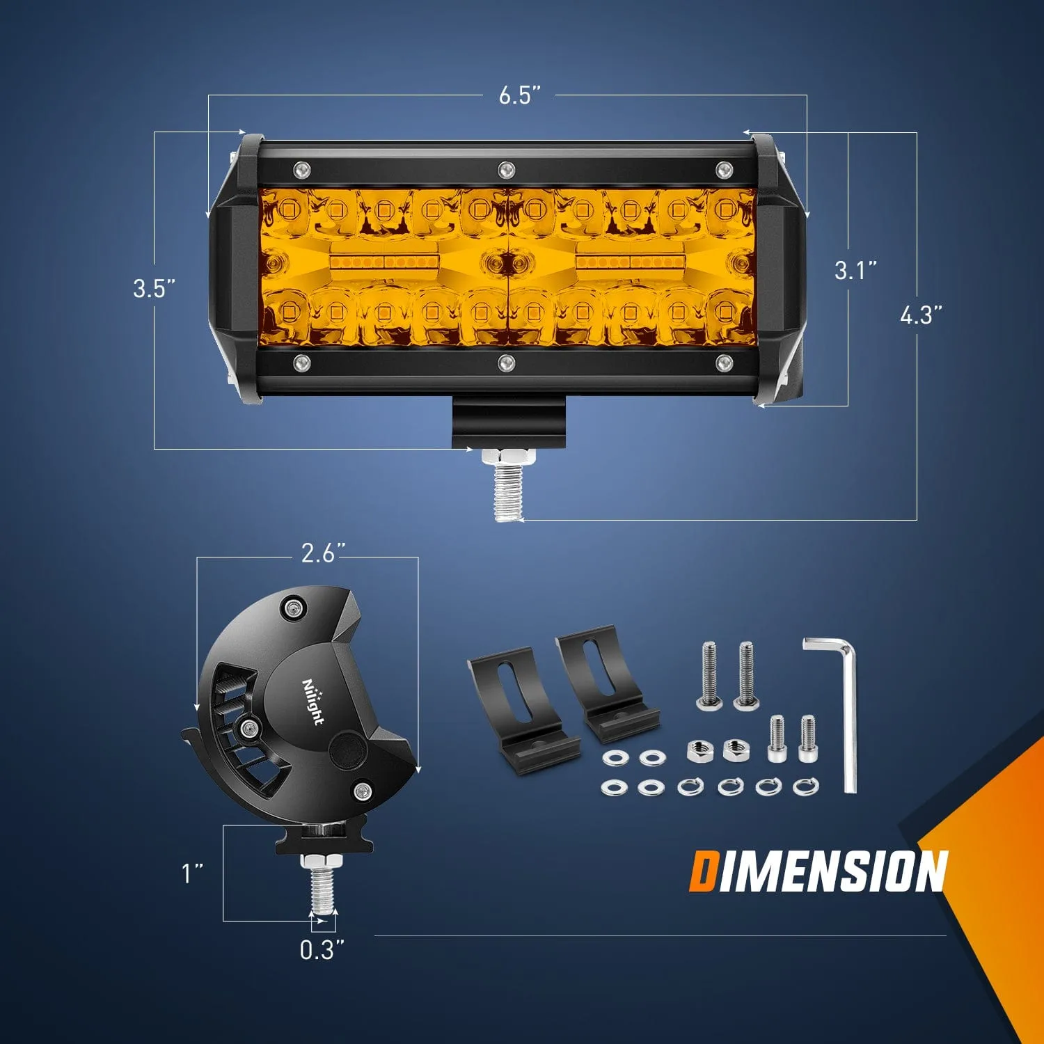 2PCS 6.5Inch Amber 120W Led Light Bar with 16AWG 5Pin Rocker Switch Wiring Harness Kit 2 Leads