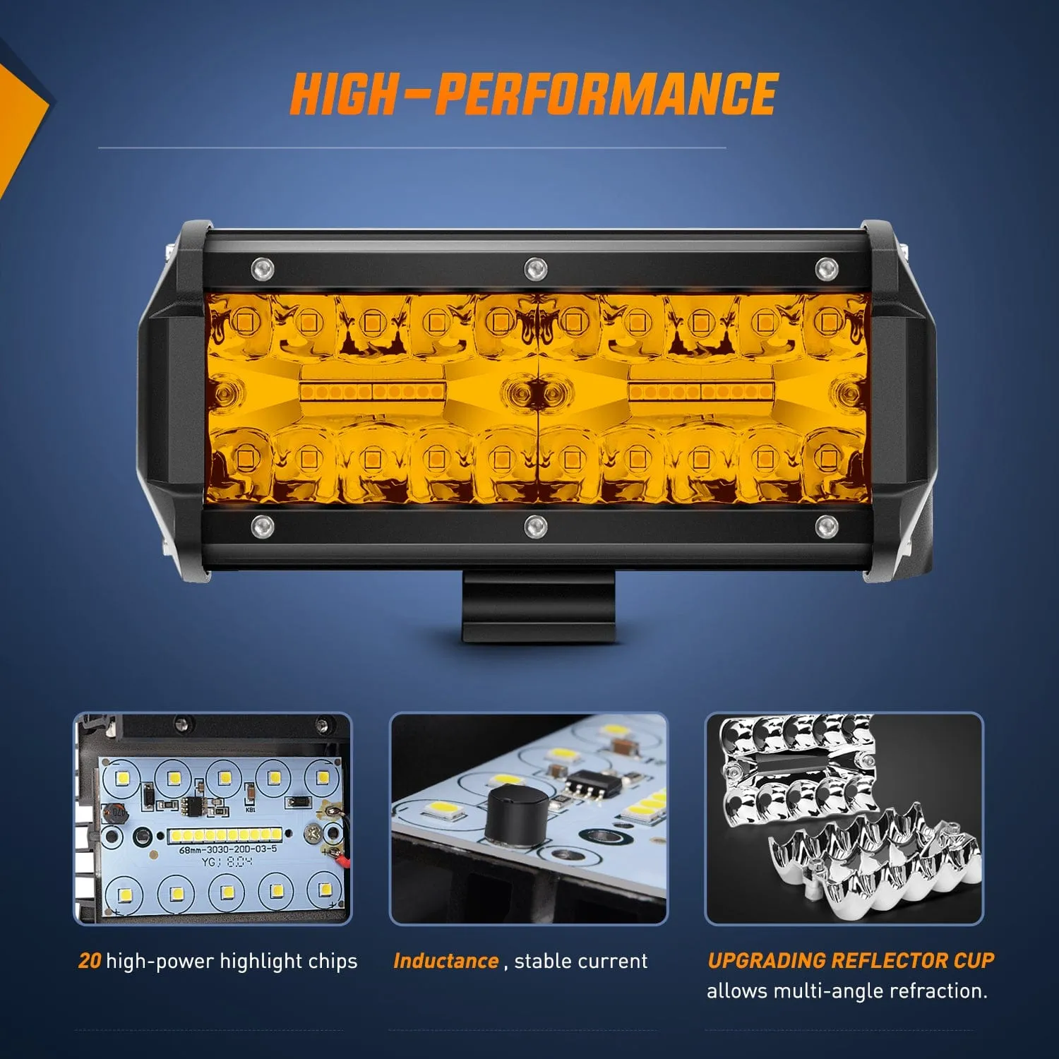 2PCS 6.5Inch Amber 120W Led Light Bar with 16AWG 5Pin Rocker Switch Wiring Harness Kit 2 Leads