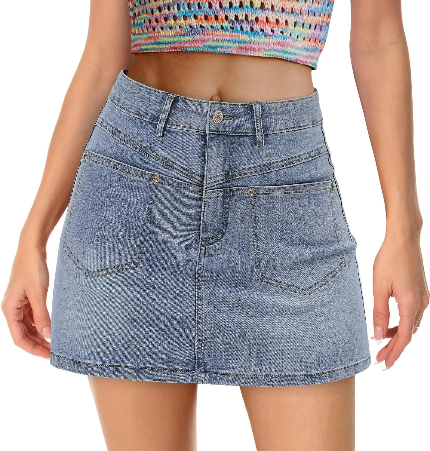 Angerella Skirts for Women Denim Mini Cargo Skirt Mid Rise Button Up Bodycon Y2k Trendy Summer Casual Jean Skirt