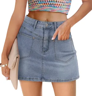 Angerella Skirts for Women Denim Mini Cargo Skirt Mid Rise Button Up Bodycon Y2k Trendy Summer Casual Jean Skirt