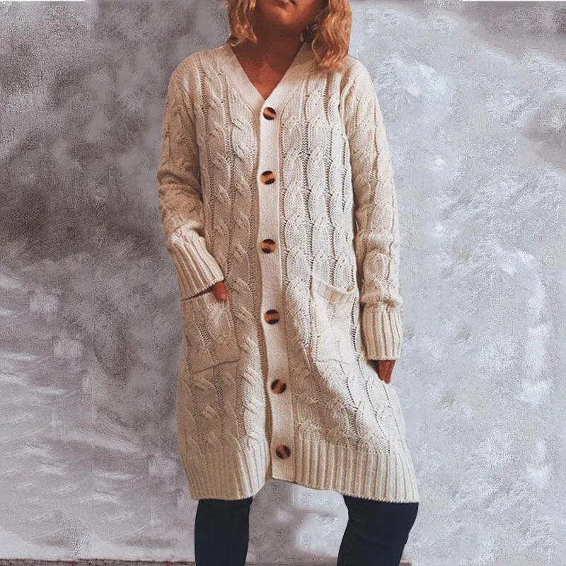 Autumn and winter single-breasted twist pocket knitted cardigan