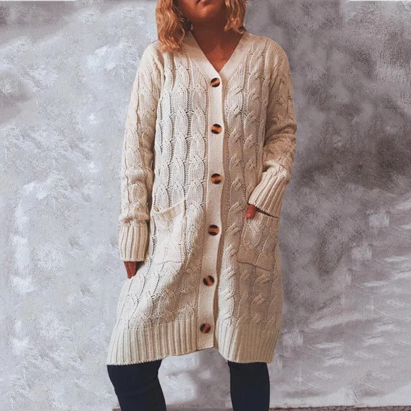 Autumn and winter single-breasted twist pocket knitted cardigan