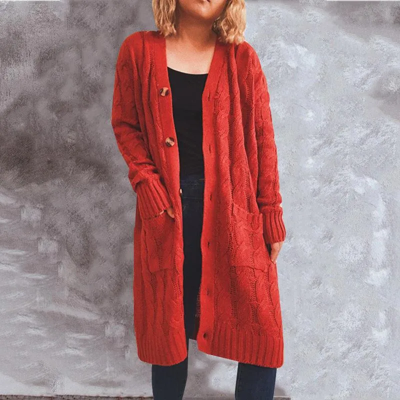 Autumn and winter single-breasted twist pocket knitted cardigan