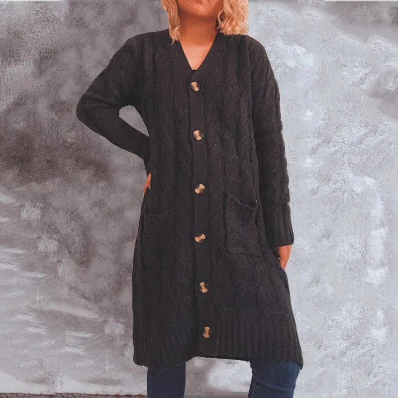 Autumn and winter single-breasted twist pocket knitted cardigan