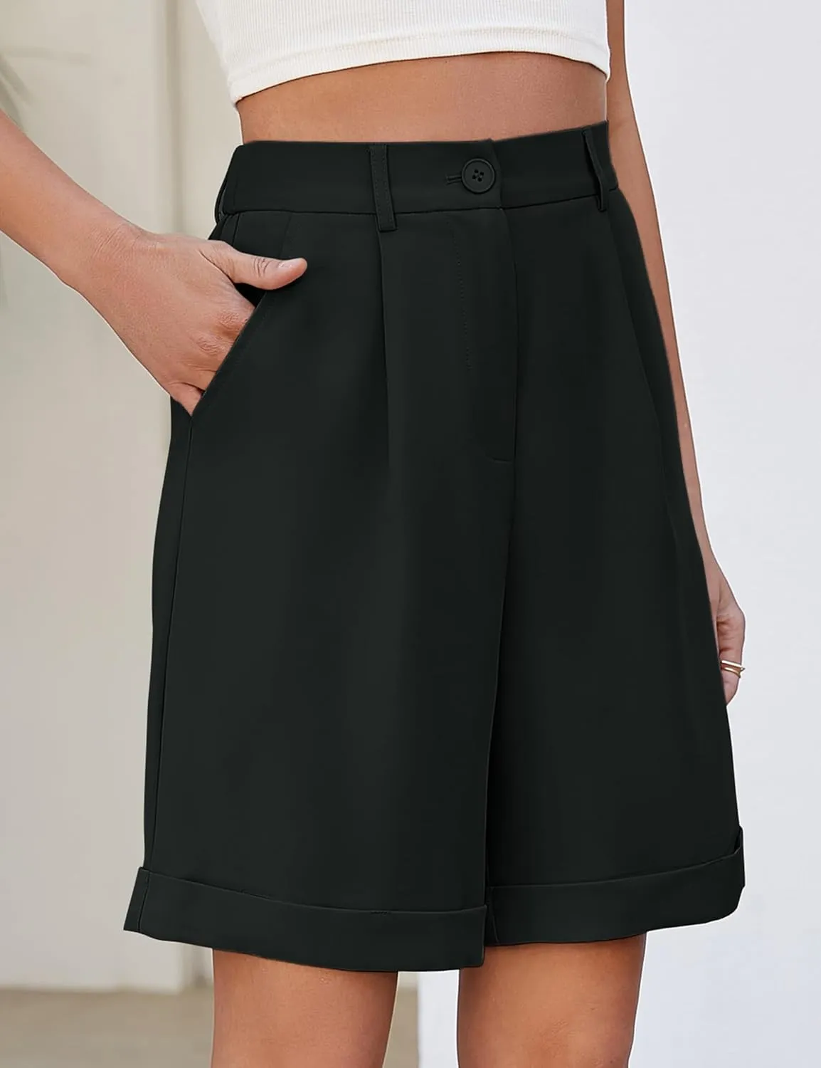 BBX Lephsnt Summer Bermuda Shorts for Women 2025 Trendy Elastic High Waisted Wide Leg Shorts Work Casual Dressy Shorts