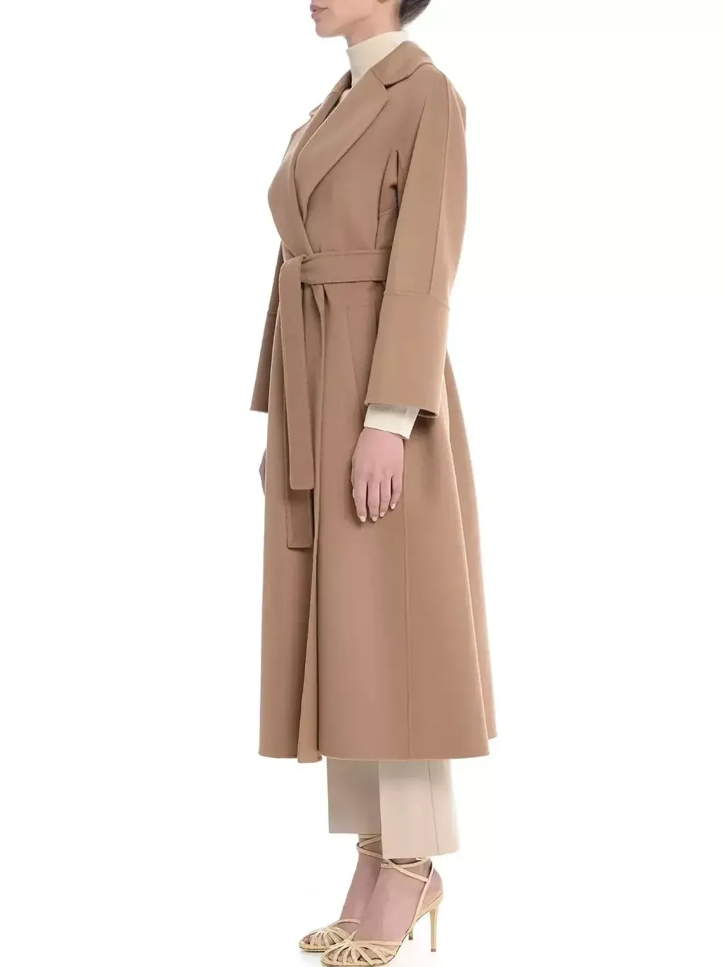 Belted Bathrobe Style Wool Wrap Coat in Camel