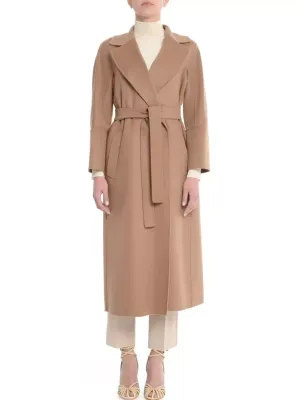 Belted Bathrobe Style Wool Wrap Coat in Camel