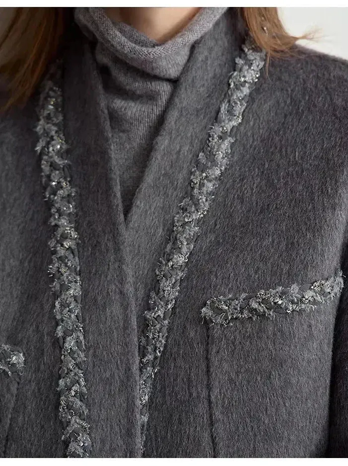 Belted Grey Wrap Short Wool-Blend Coat