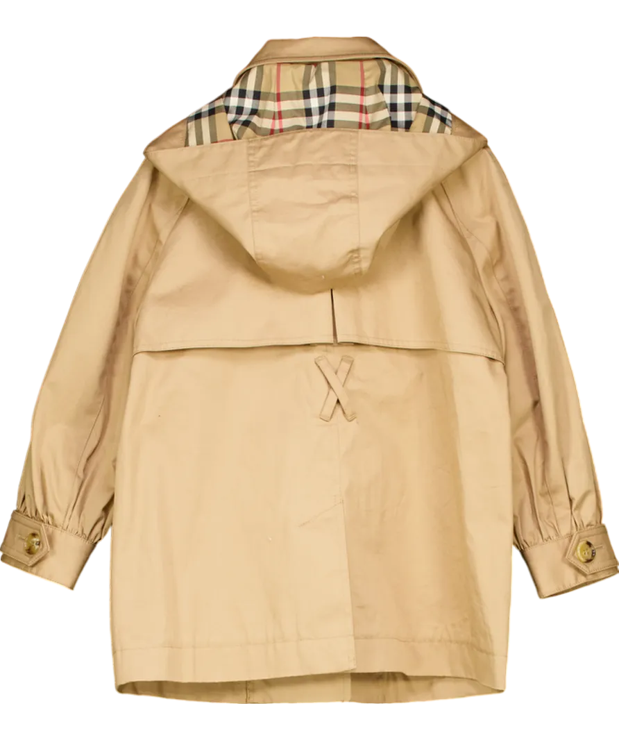 Burberry Beige Hooded Nova Check-lined Trench Coat with Hood 6 Years