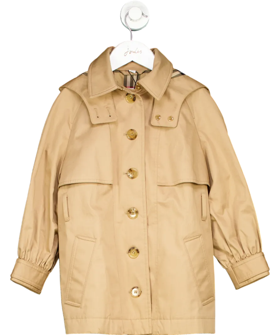Burberry Beige Hooded Nova Check-lined Trench Coat with Hood 6 Years