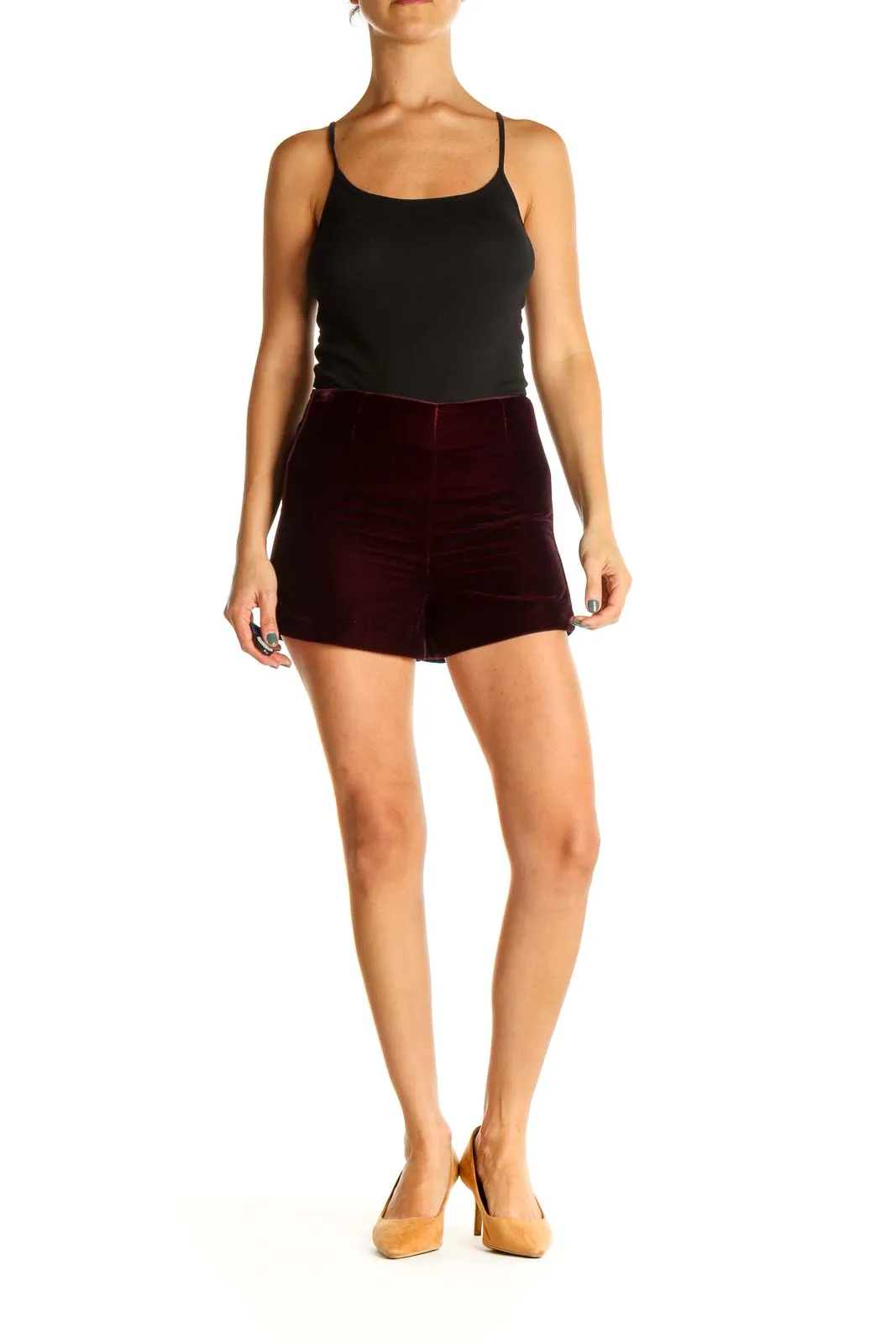 Burgundy Velvet High-Waisted Shorts