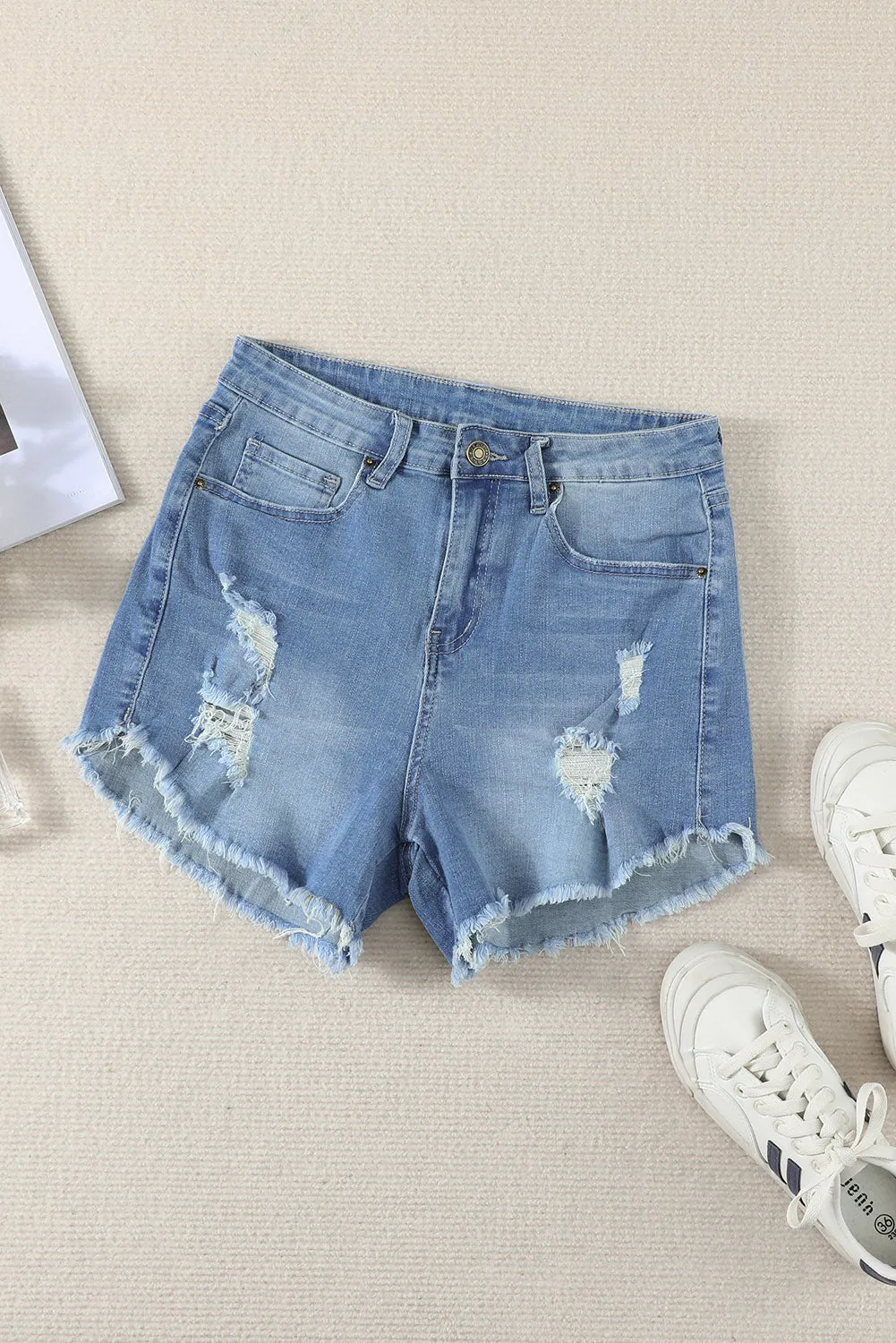 Casual Distressed Denim Shorts