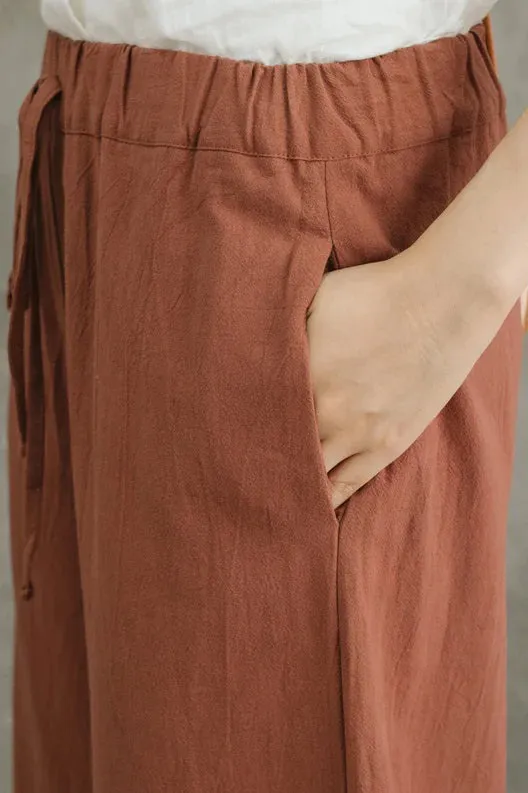 Casual Drastring Linen Wide Leg Pants c2859