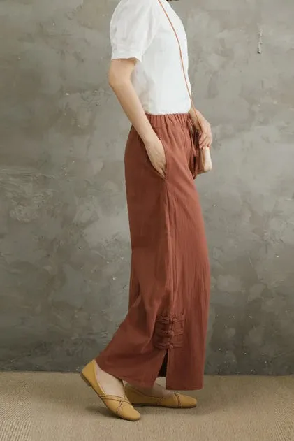Casual Drastring Linen Wide Leg Pants c2859