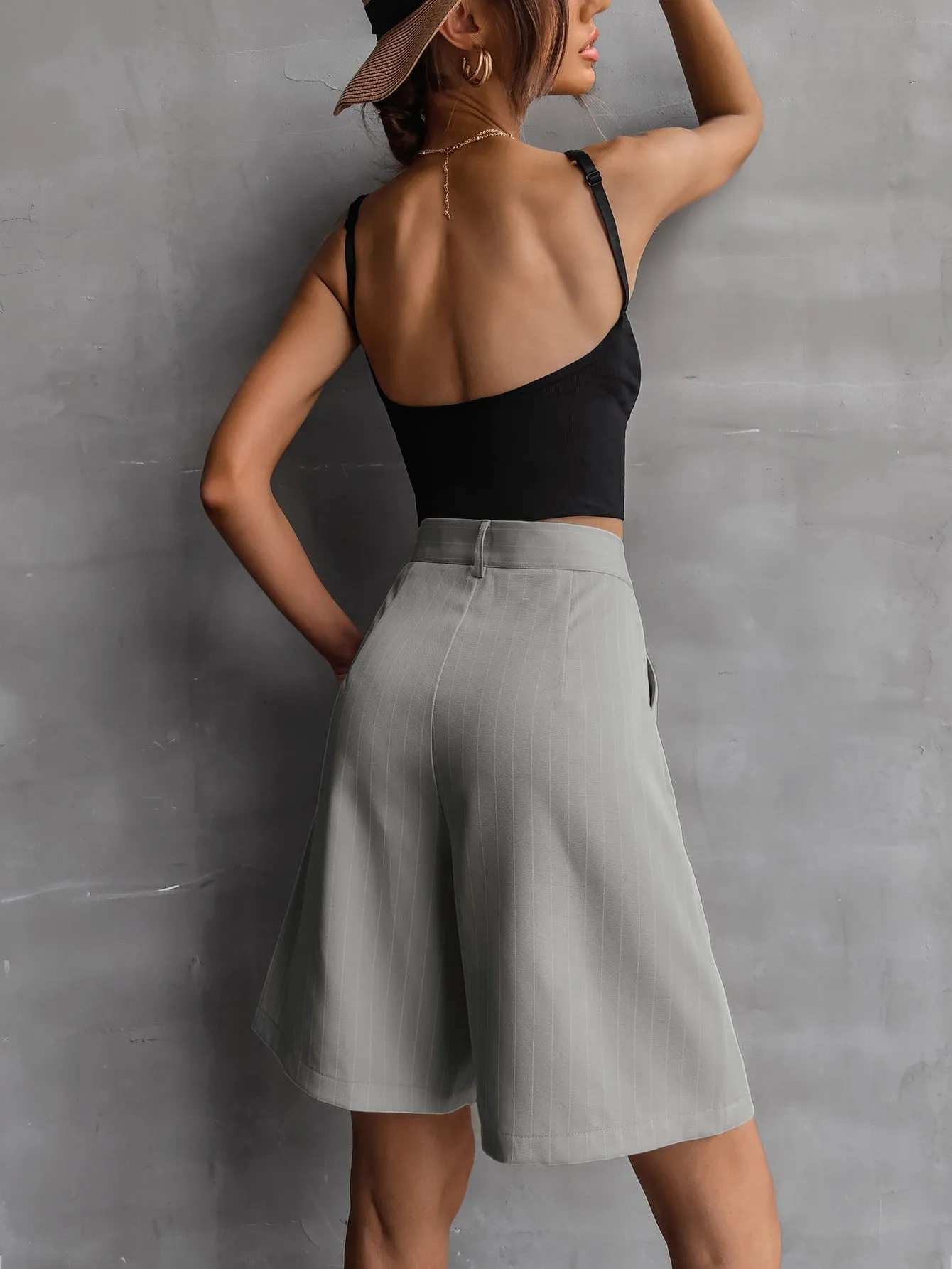 Casual Striped Pocket Natural Women Shorts