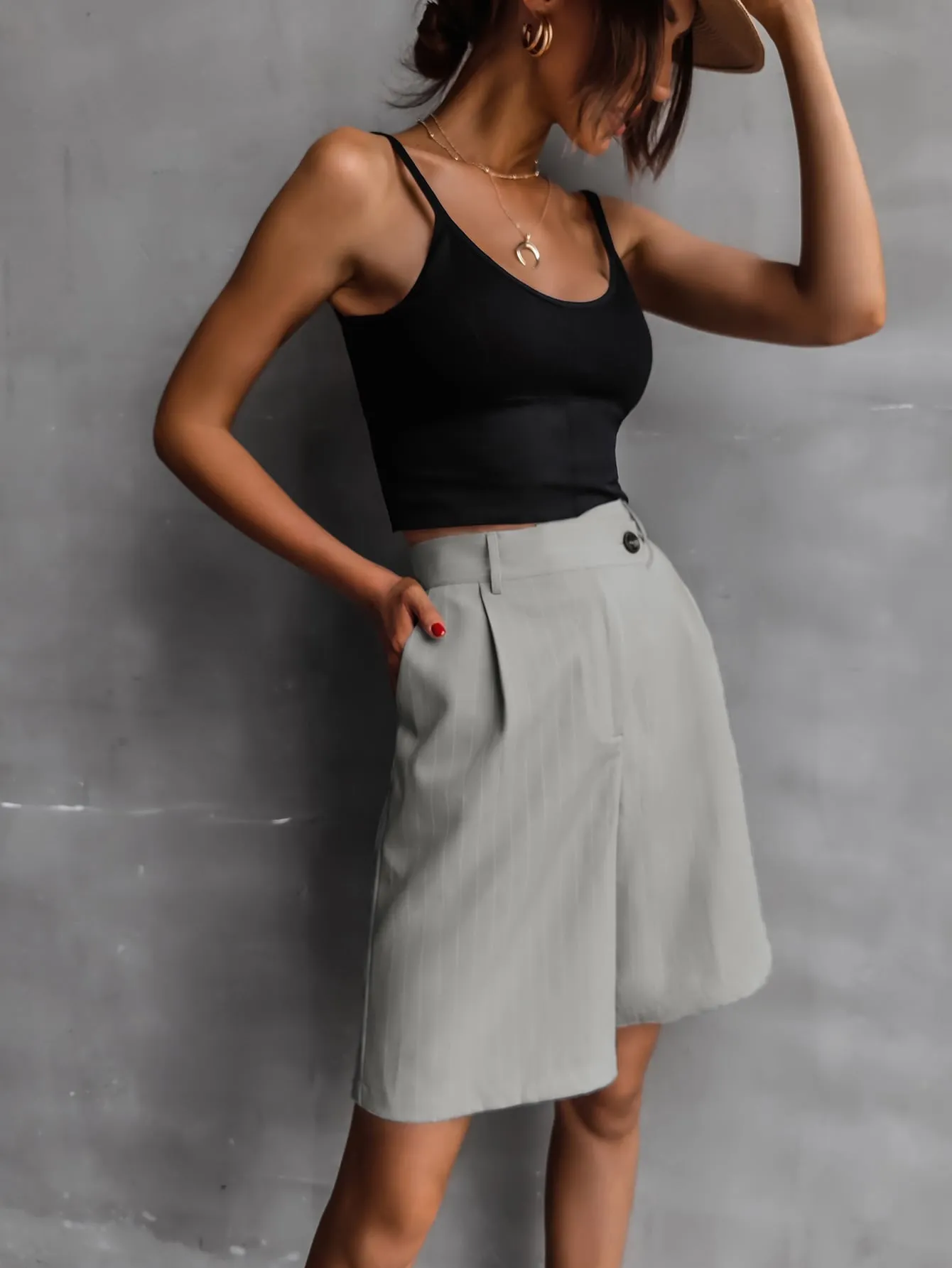 Casual Striped Pocket Natural Women Shorts
