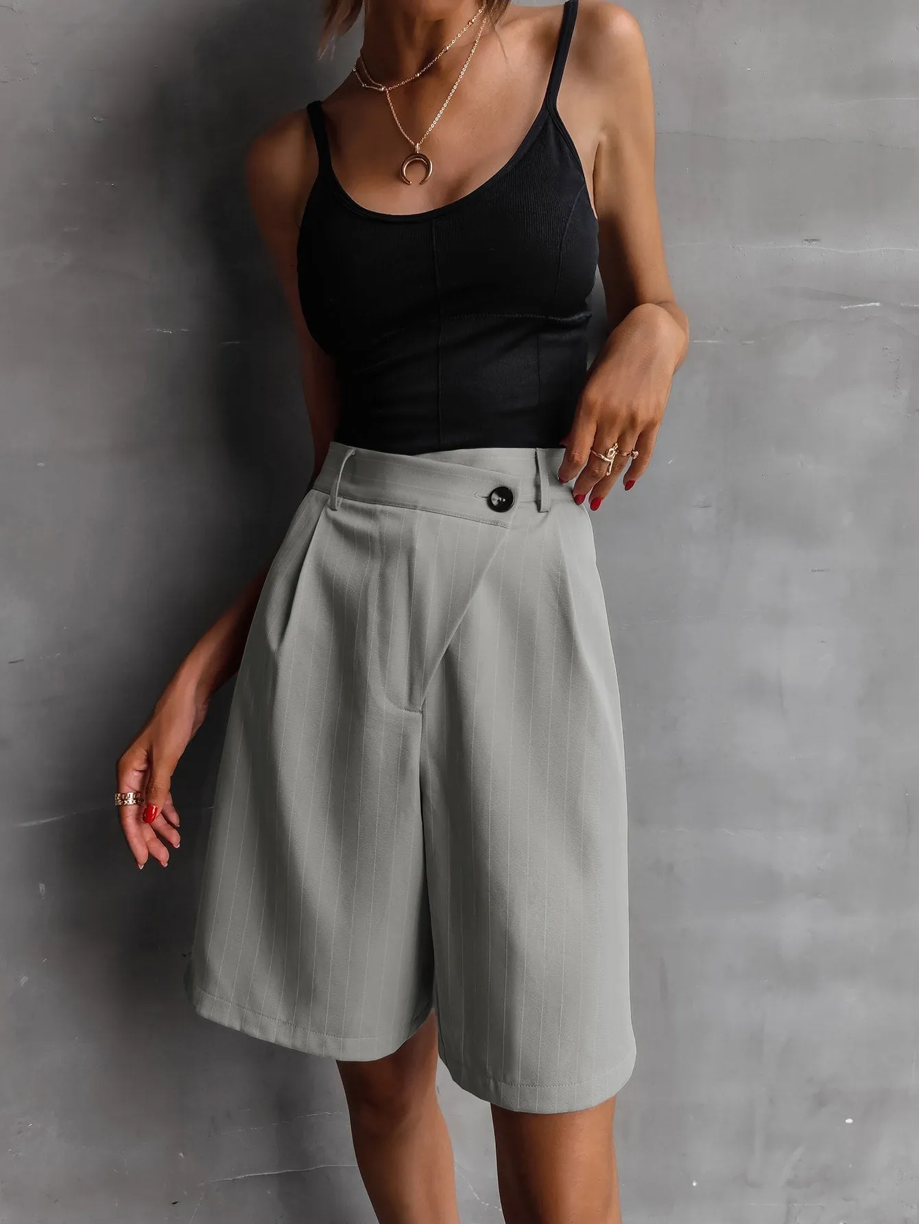 Casual Striped Pocket Natural Women Shorts