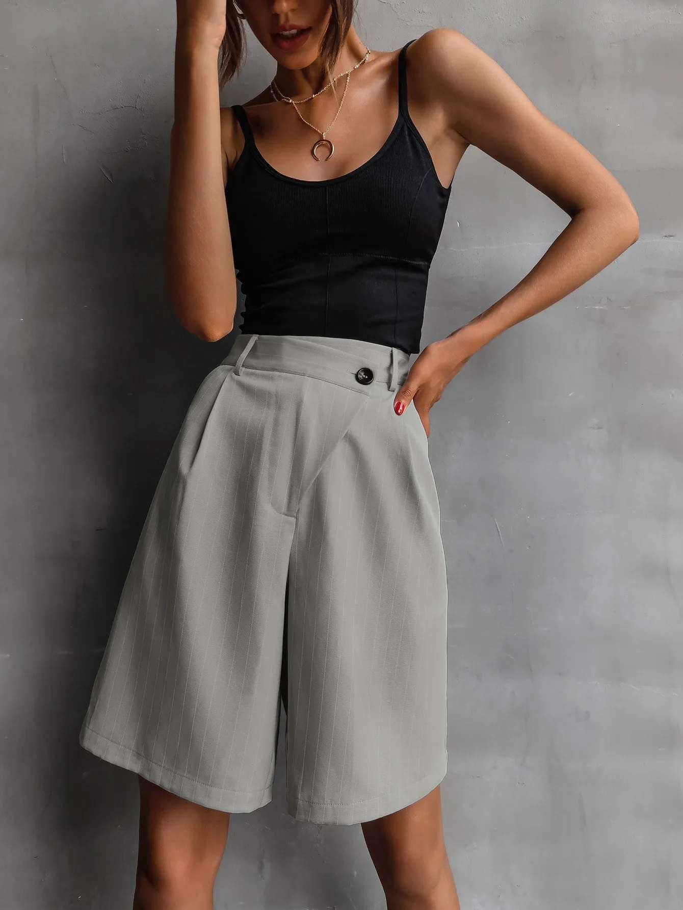 Casual Striped Pocket Natural Women Shorts