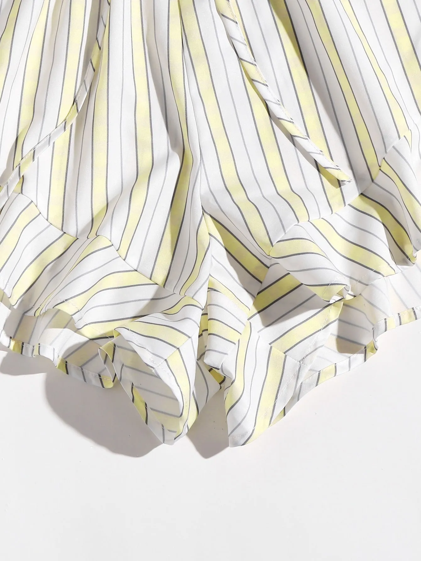Casual Striped Ruffle Hem Natural Women Shorts