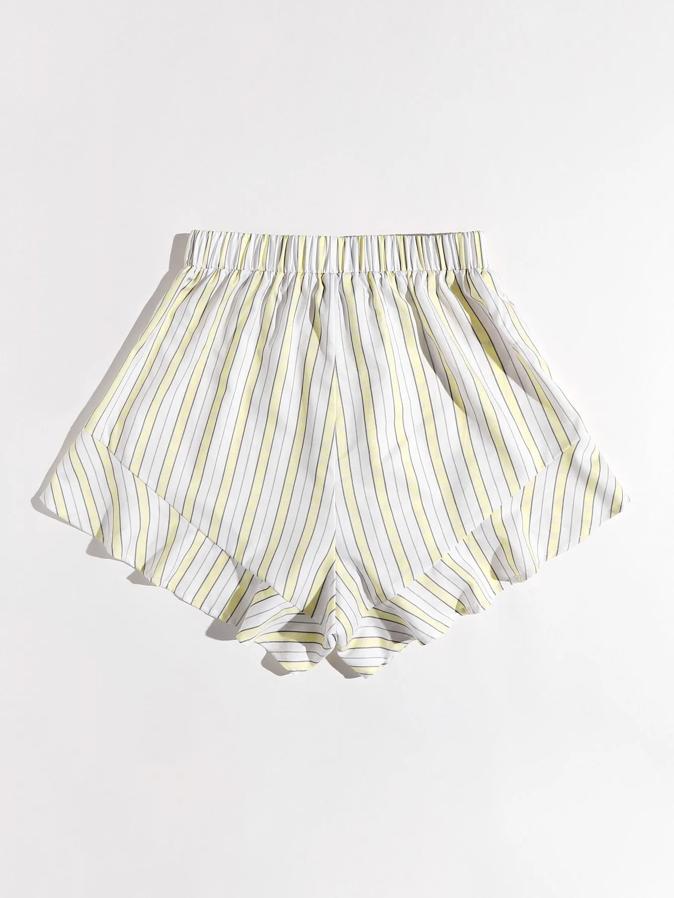 Casual Striped Ruffle Hem Natural Women Shorts