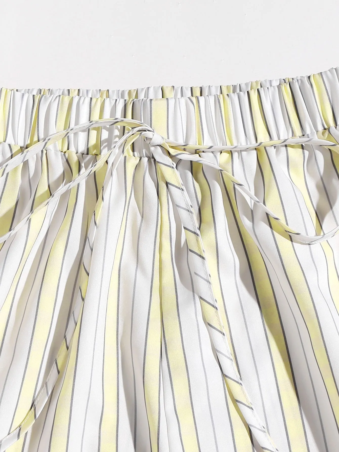 Casual Striped Ruffle Hem Natural Women Shorts