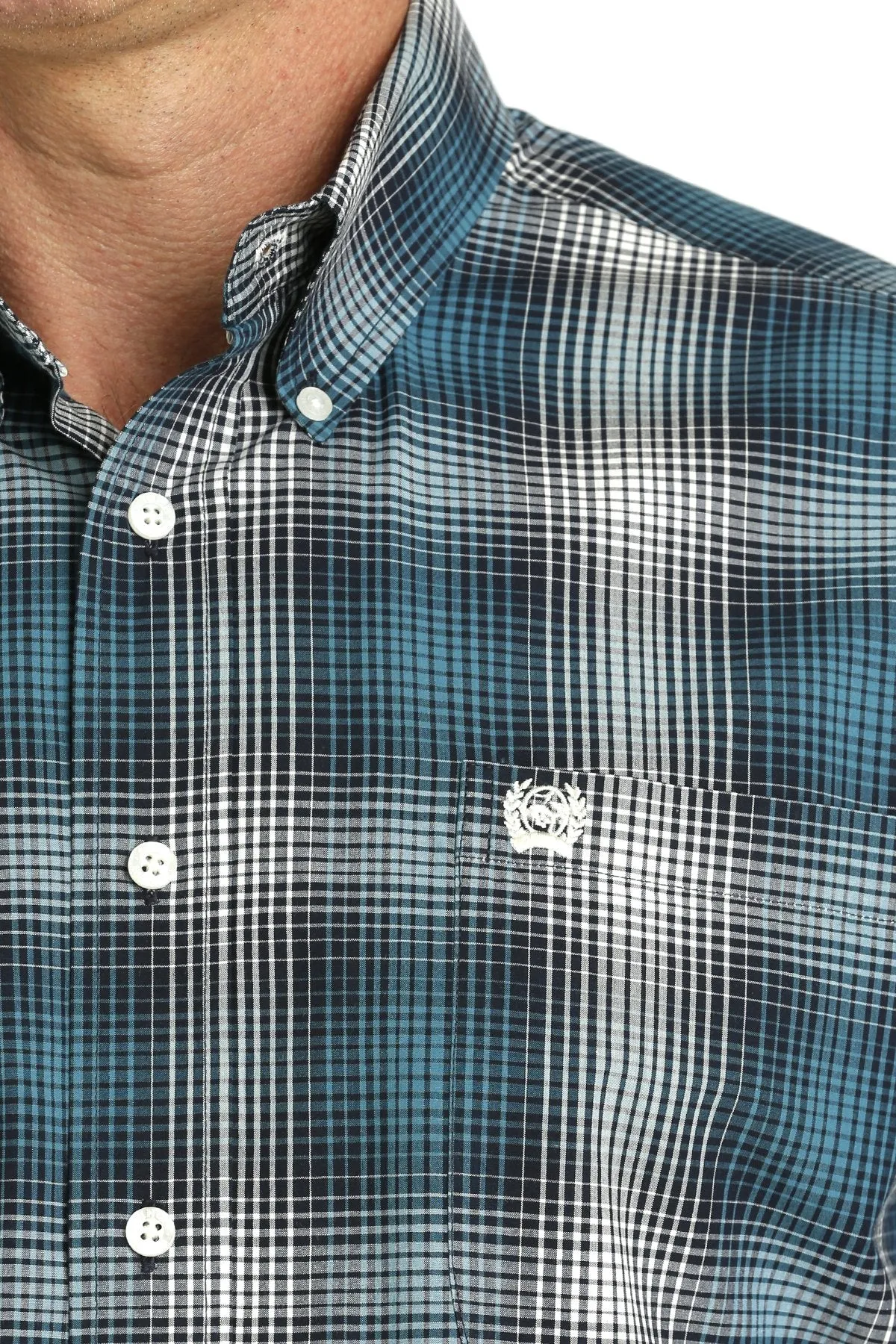 Cinch Mens Plaid Button Down Western L/S Shirt - White/Navy - MTW1105775