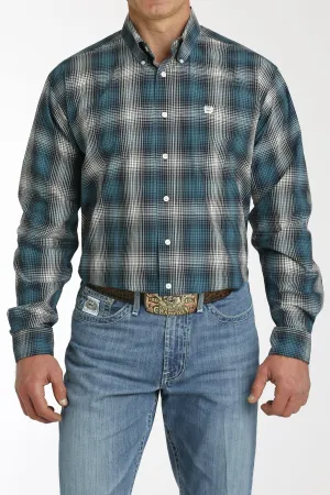 Cinch Mens Plaid Button Down Western L/S Shirt - White/Navy - MTW1105775