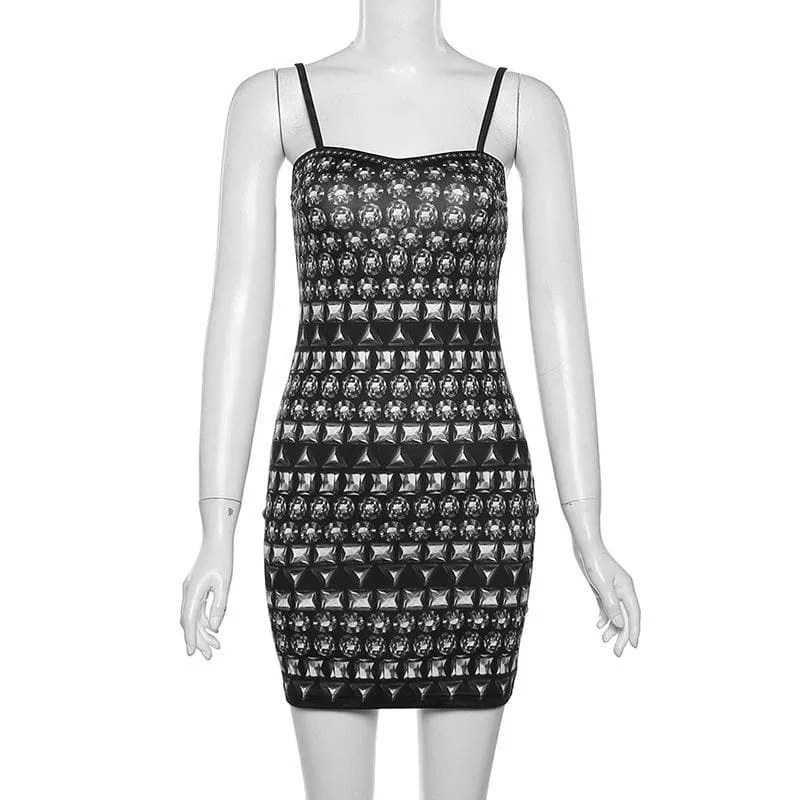 Contrast print sweetheart neck backless cami mini dress