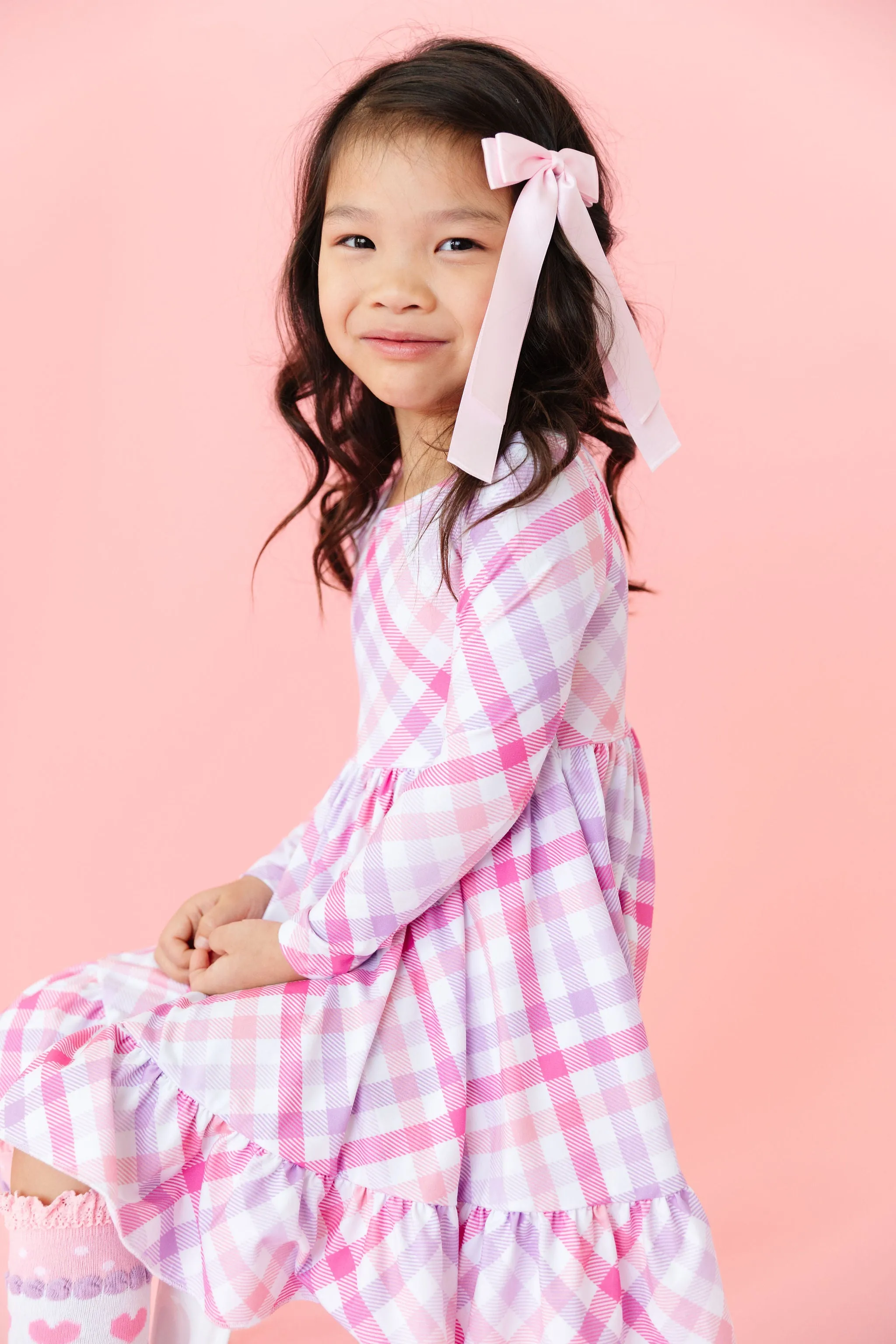 Darling Gingham Long Sleeve Charm Dress