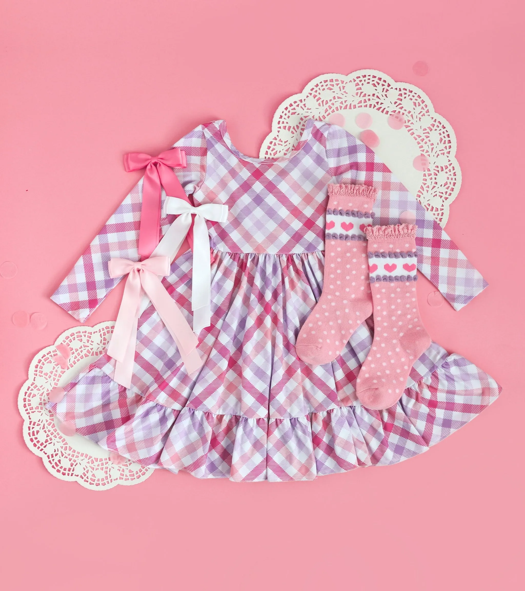Darling Gingham Long Sleeve Charm Dress