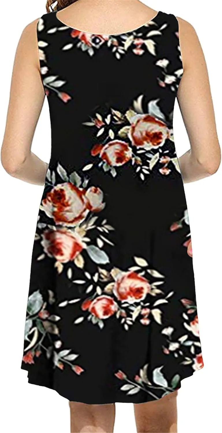 DIACACY Women's Casual Mini Sundress Floral Printed Summer Beach Tank Dress Scoop Neck Sleeveless Loose Dress