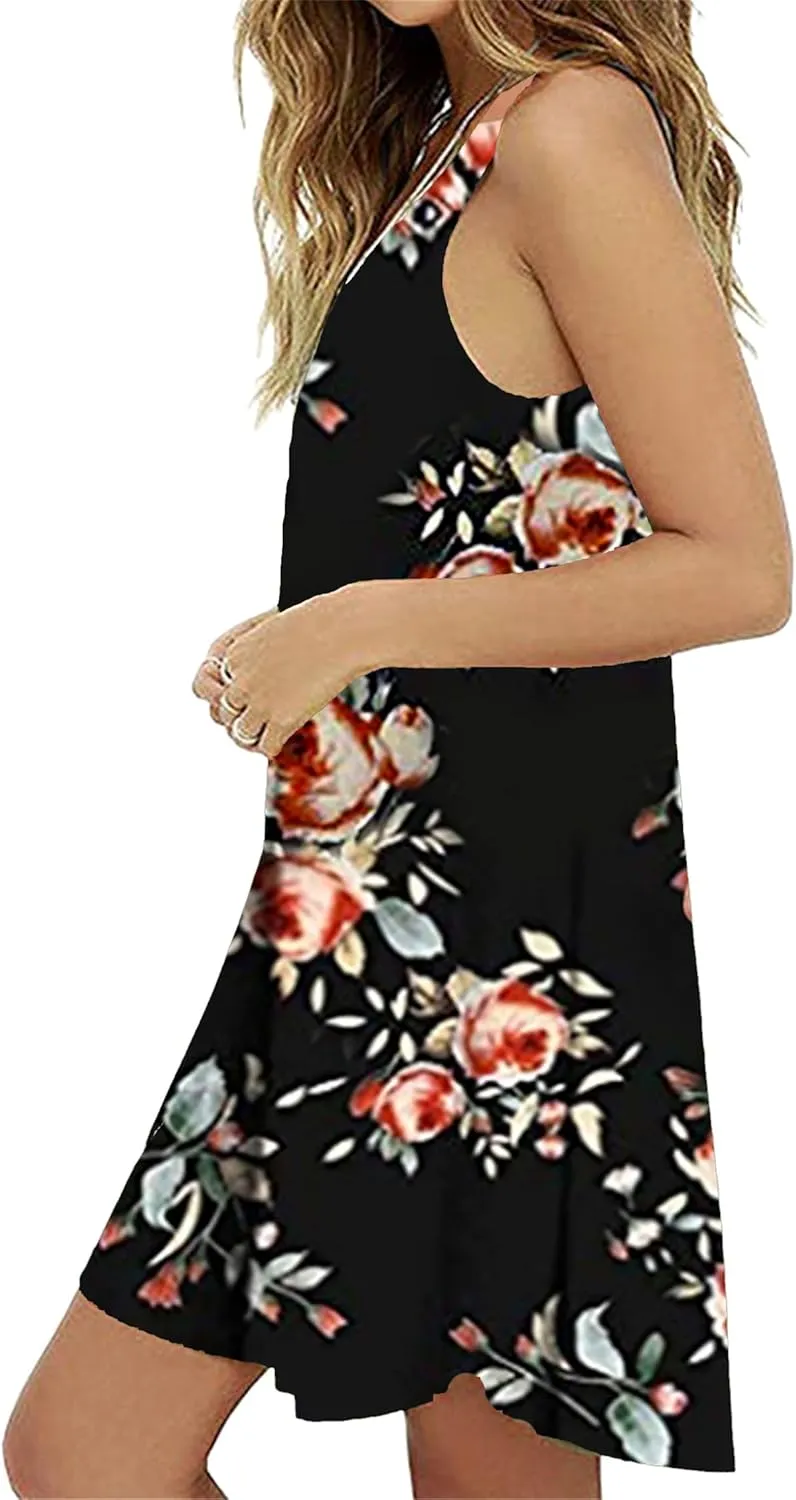 DIACACY Women's Casual Mini Sundress Floral Printed Summer Beach Tank Dress Scoop Neck Sleeveless Loose Dress