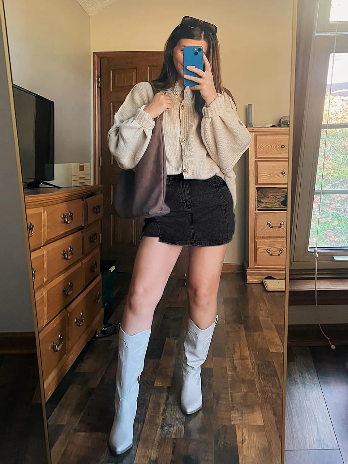Dokuritu Denim Skort for Women Side Slit Stretch High Waisted Trendy Casual Summer Jean Skirt with Shorts Underneath