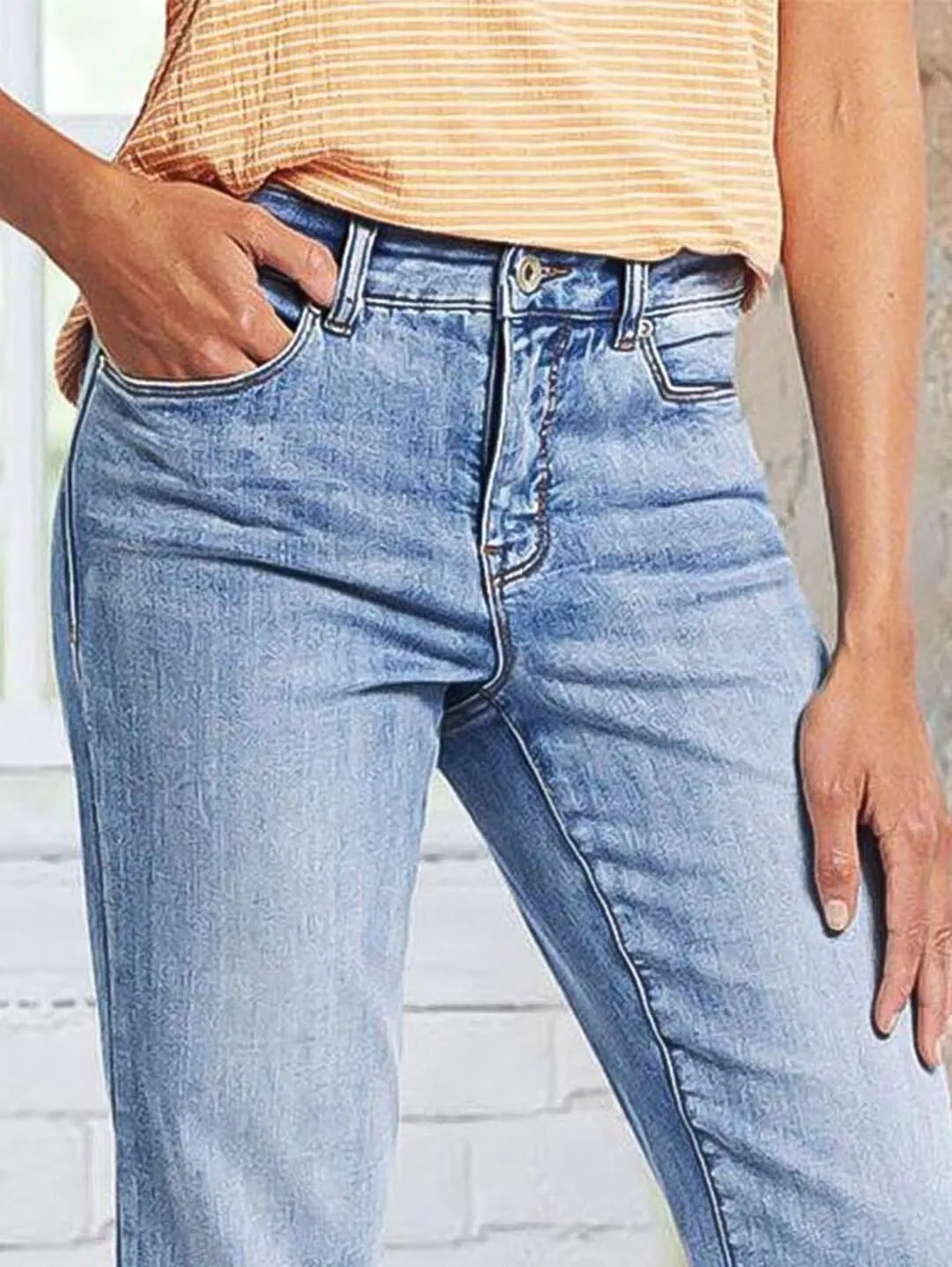 Flamingals Straight Leg Jeans for Women Low Rise Cropped Jeans Wash Embroidery Raw Hem Denim Pants