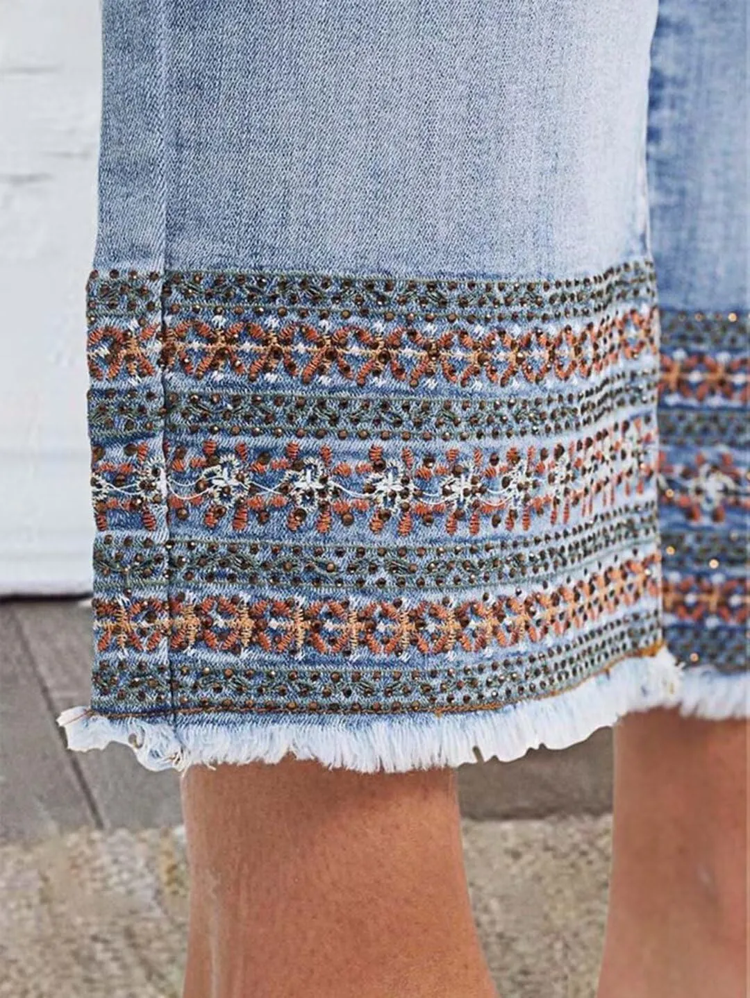 Flamingals Straight Leg Jeans for Women Low Rise Cropped Jeans Wash Embroidery Raw Hem Denim Pants