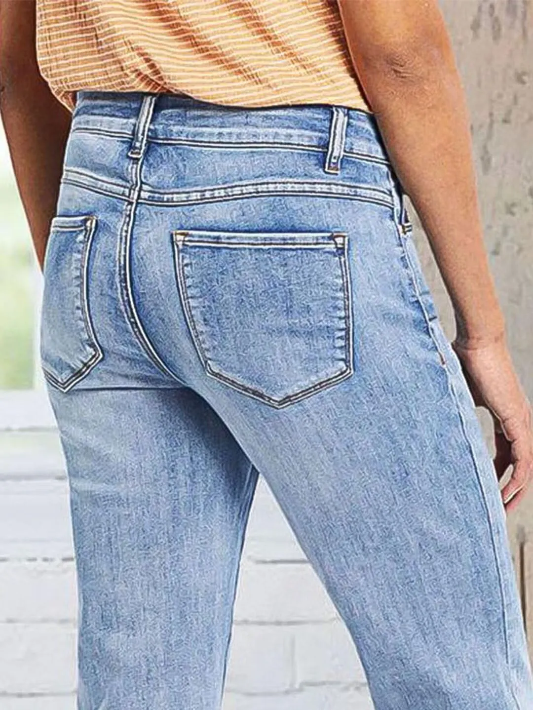 Flamingals Straight Leg Jeans for Women Low Rise Cropped Jeans Wash Embroidery Raw Hem Denim Pants