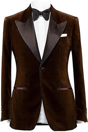 GATMSTZ Men Peak Lapel Regular Fit Velvet Jacket One Button Wedding Party Blazer