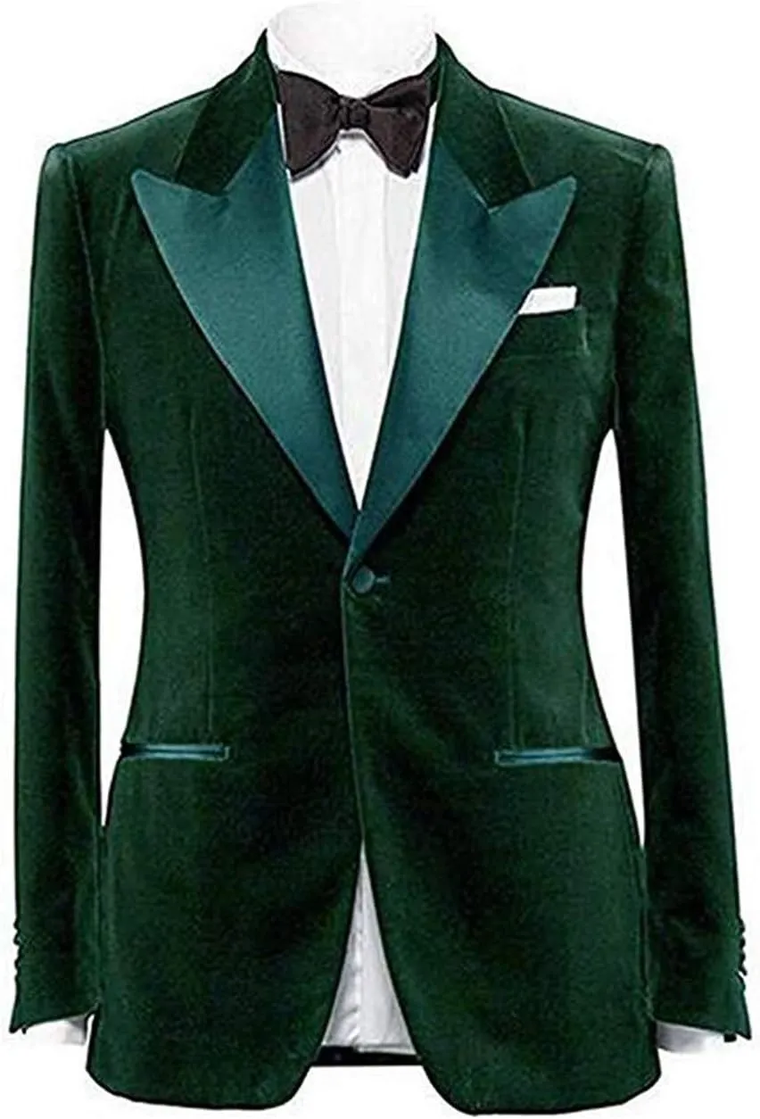 GATMSTZ Men Peak Lapel Regular Fit Velvet Jacket One Button Wedding Party Blazer