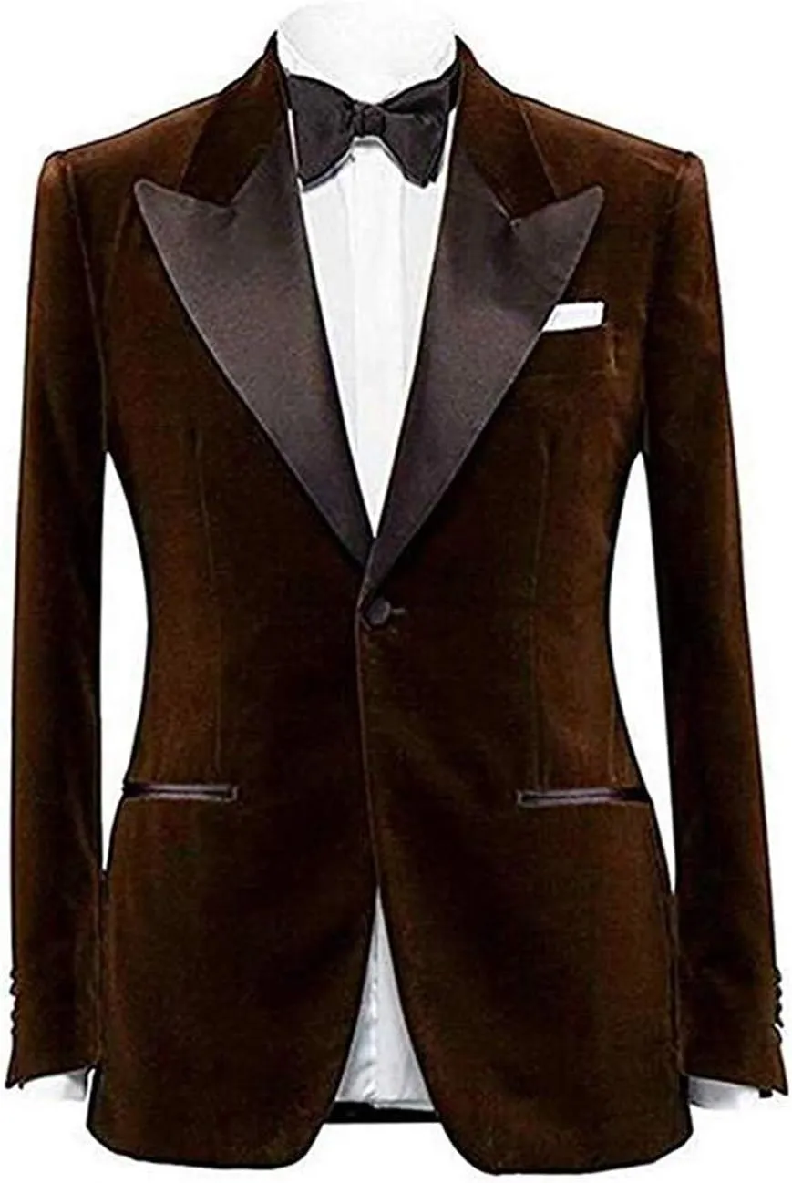 GATMSTZ Men Peak Lapel Regular Fit Velvet Jacket One Button Wedding Party Blazer