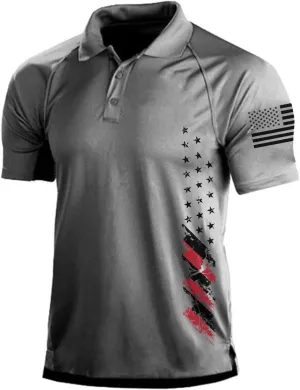 H HYFOL Short Sleeve Polo Shirts for Men Graphic Stretch Casual American Patriotic Raglan Golf Polos for Men