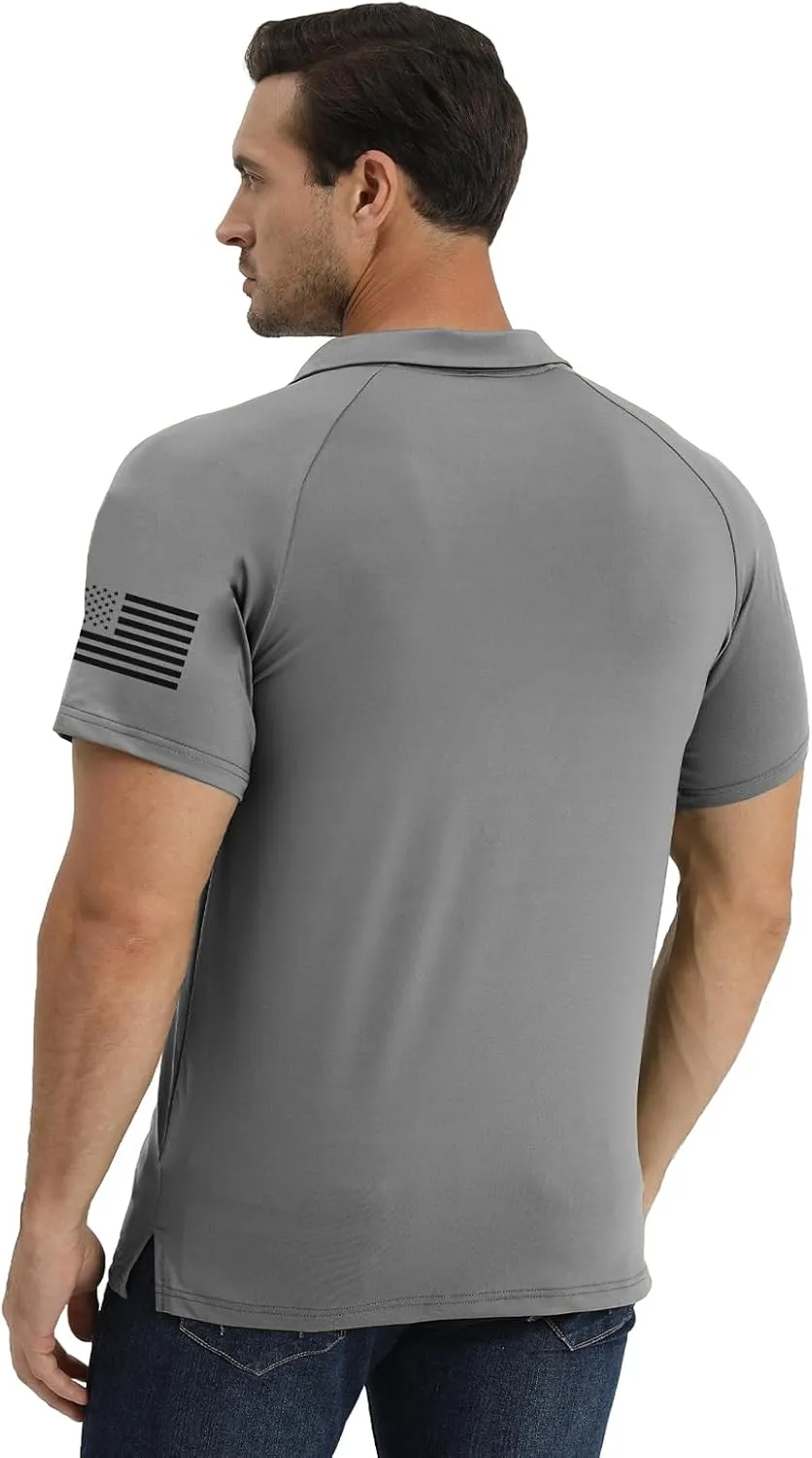 H HYFOL Short Sleeve Polo Shirts for Men Graphic Stretch Casual American Patriotic Raglan Golf Polos for Men