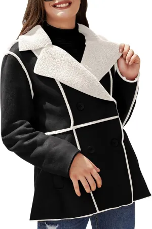Hasta Women's Faux Leather Jackets Warm Fleece Zip Short PU Moto Winter Coats 2023 Slim Cropped Faux Suede Jacket Plus Size