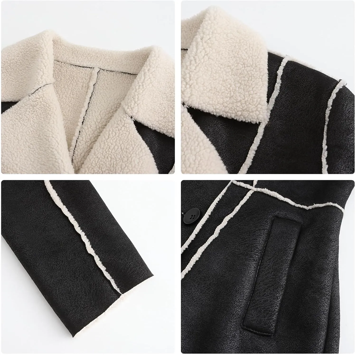 Hasta Women's Faux Leather Jackets Warm Fleece Zip Short PU Moto Winter Coats 2023 Slim Cropped Faux Suede Jacket Plus Size