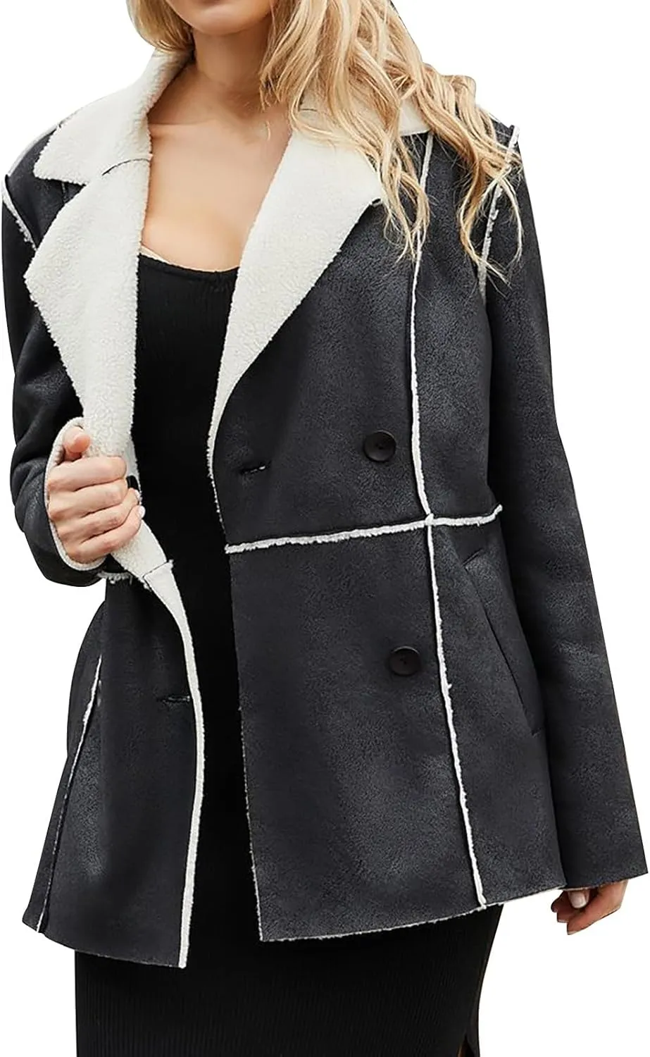 Hasta Women's Faux Leather Jackets Warm Fleece Zip Short PU Moto Winter Coats 2023 Slim Cropped Faux Suede Jacket Plus Size