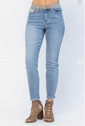 JUDY BLUE Cheetah Camo HW Slim Jeans