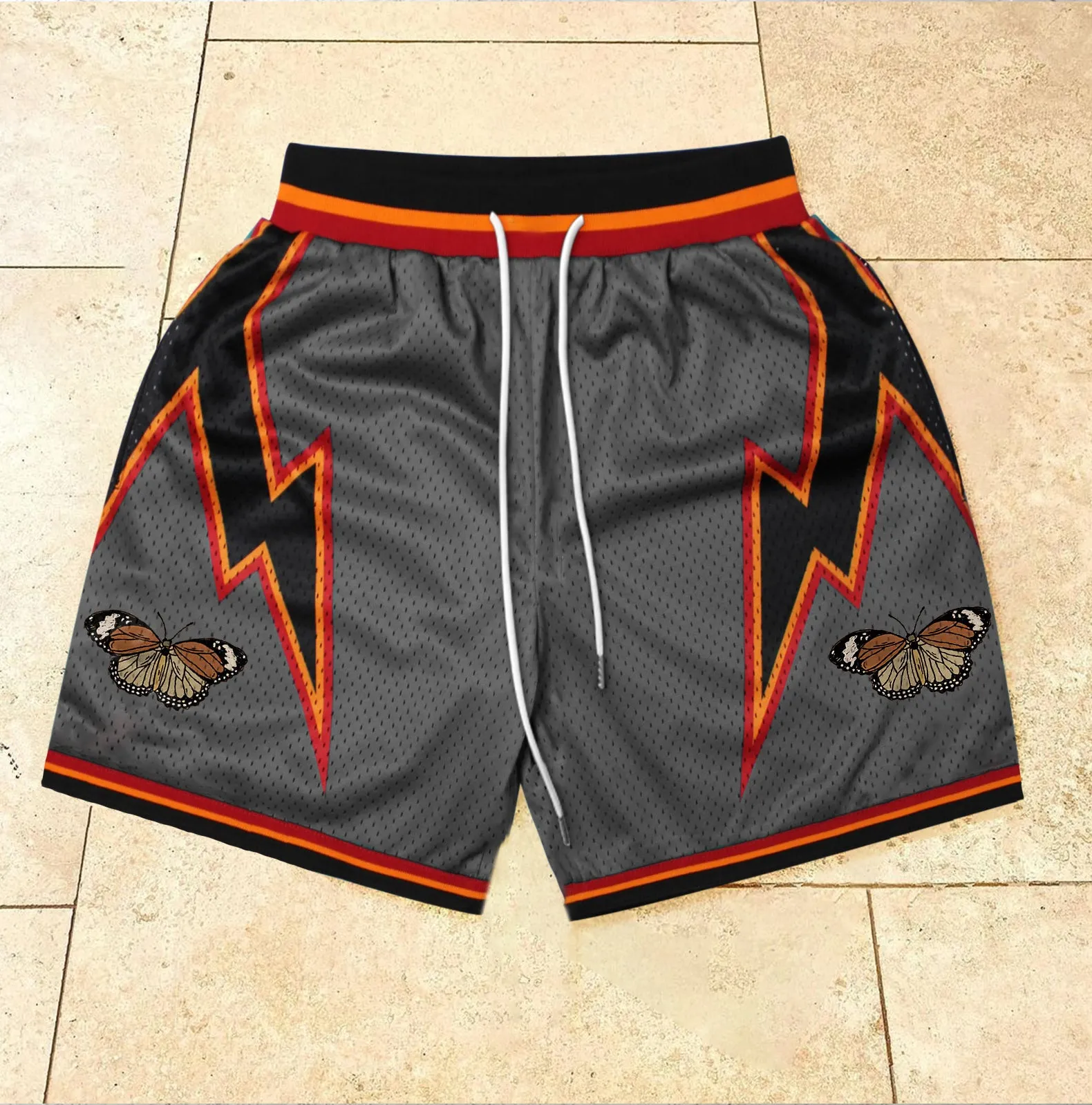 Lightning Butterfly Pattern Casual Mesh Shorts
